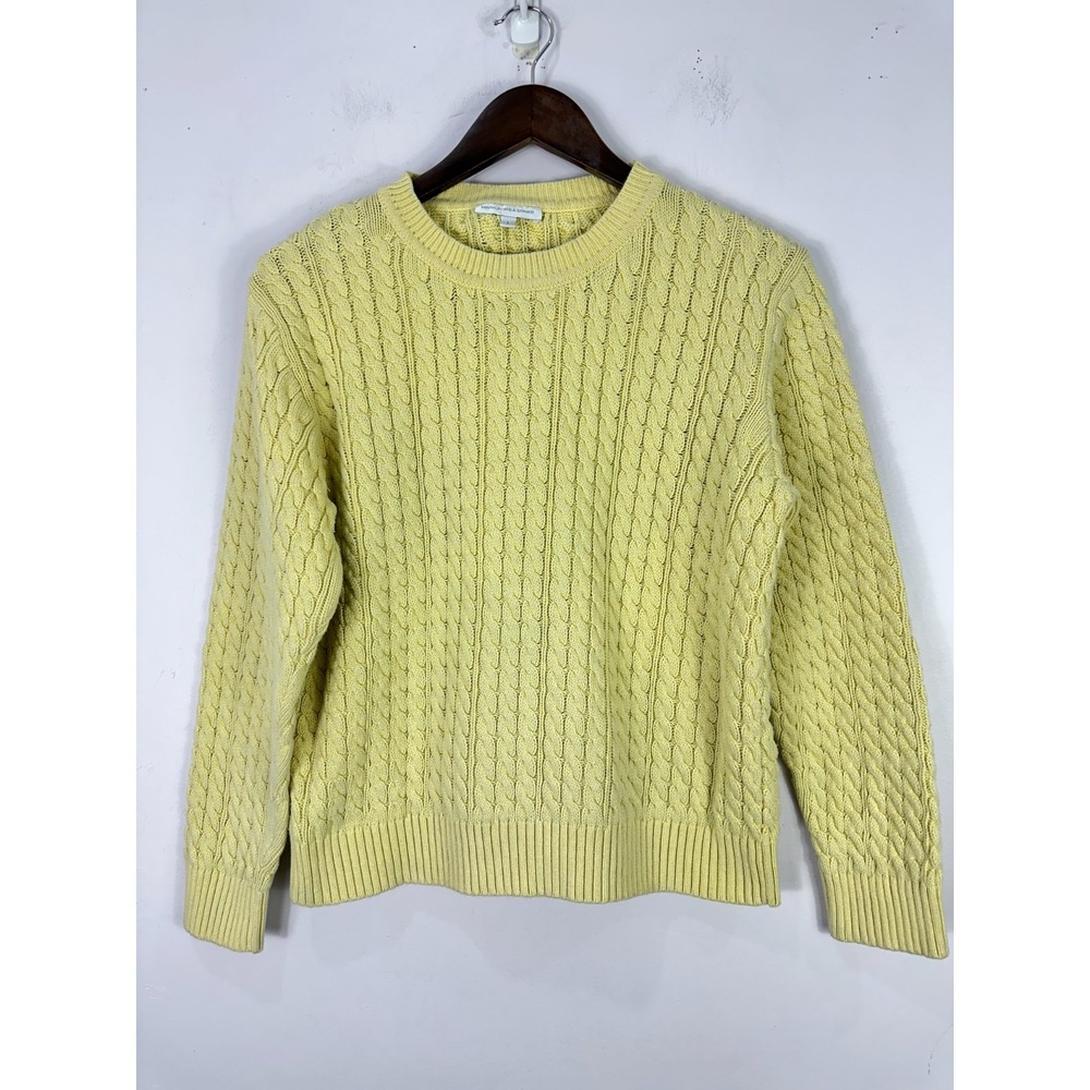 Mark Fore & Strike Butter Yellow Cable Knit Sweater Women Large Fisherman Cotton